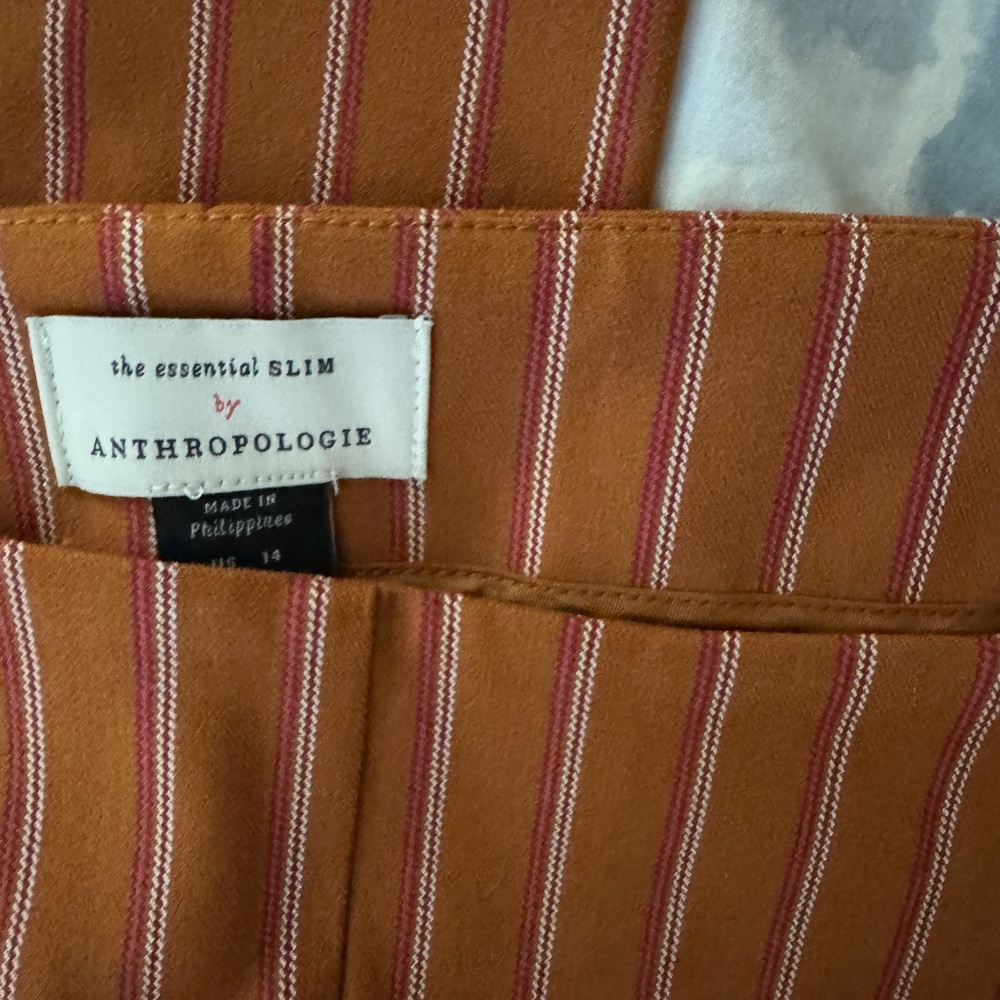 Anthropologie Essential Slim Trouser in Mango Stripe - Size 14 - Picture 5 of 6